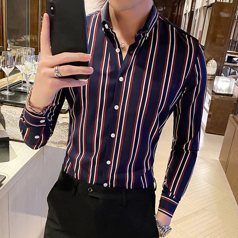 Slim Fit Men's Striped Long Sleeve Casual Shirt