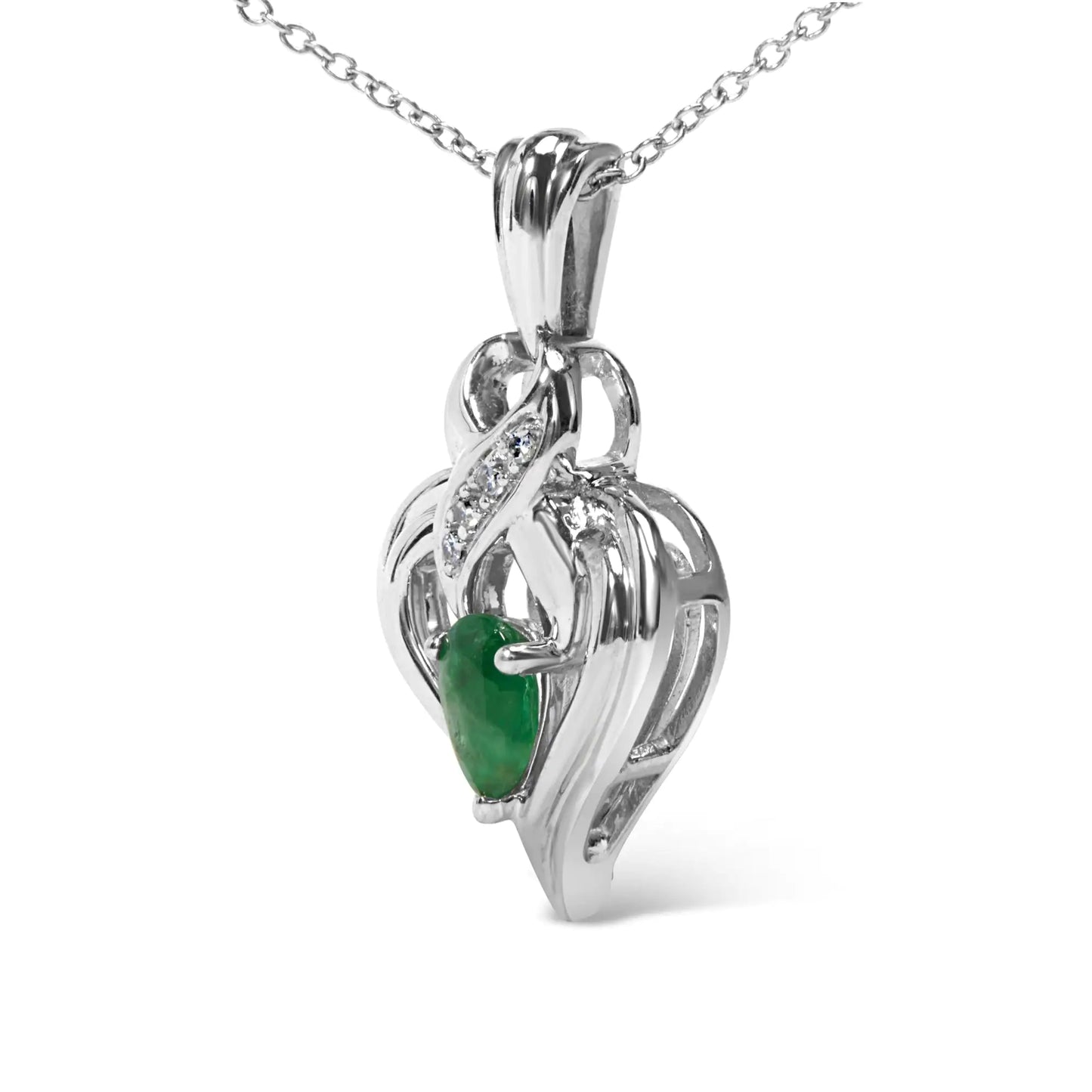 Sterling Silver Emerald Heart Pendant Necklace - 18 Inch