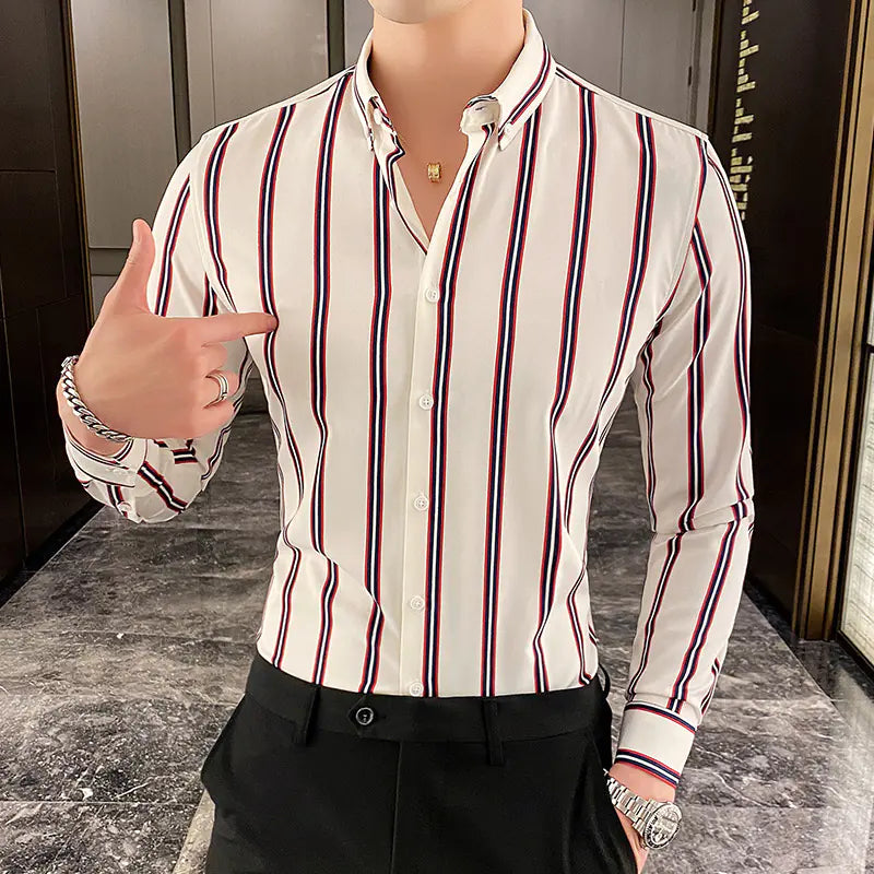 Slim Fit Men's Striped Long Sleeve Casual Shirt