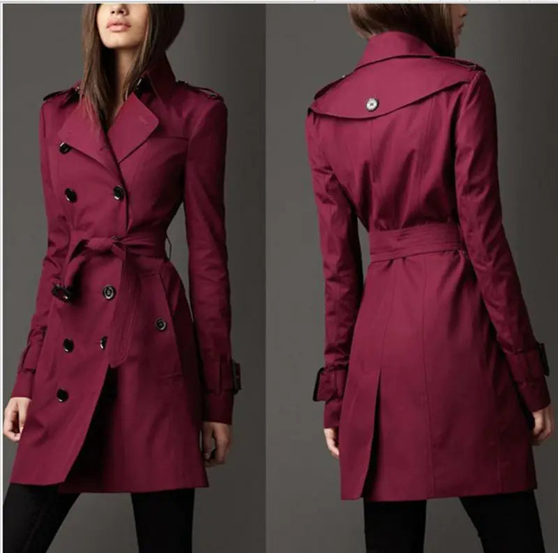 Double-Breasted Slim Long Trench Coat - British Trend