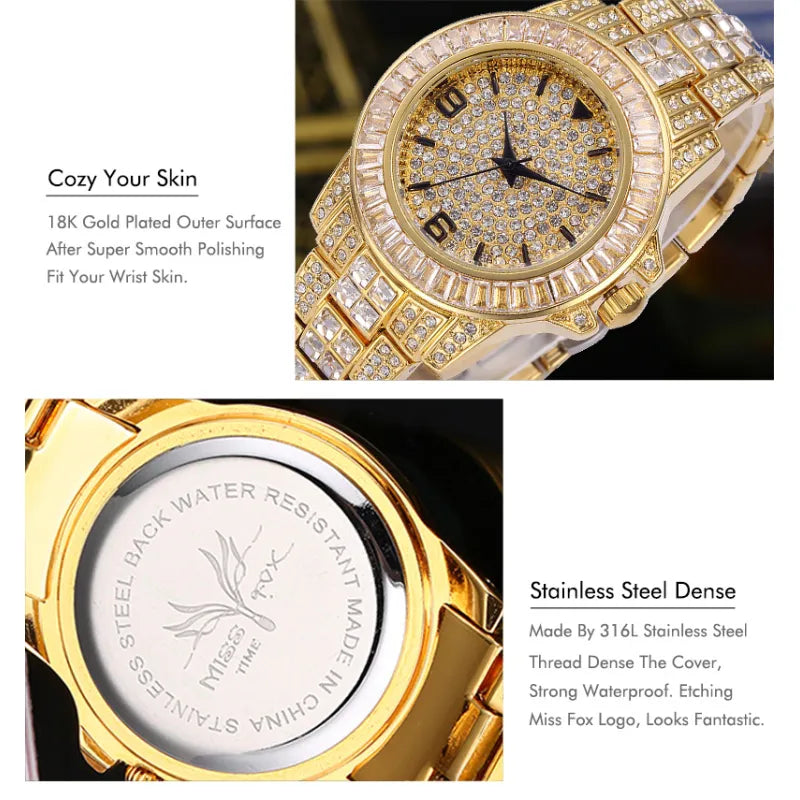 Stainless steel waterproof full diamond watch