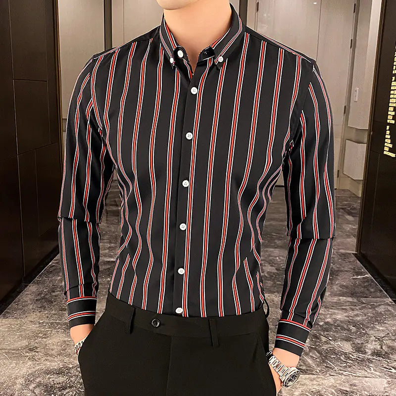 Slim Fit Men's Striped Long Sleeve Casual Shirt