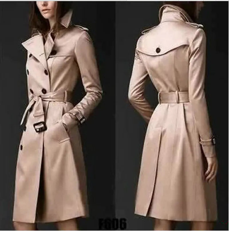 Double-Breasted Slim Long Trench Coat - British Trend
