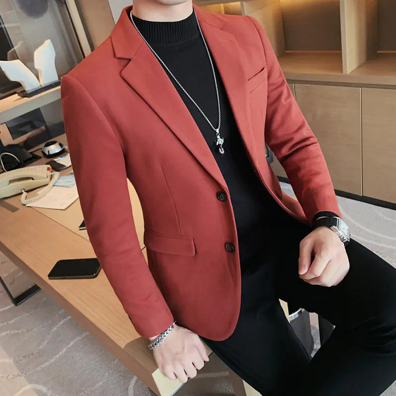Korean Slim Fit Casual Blazer for Men in Solid Color