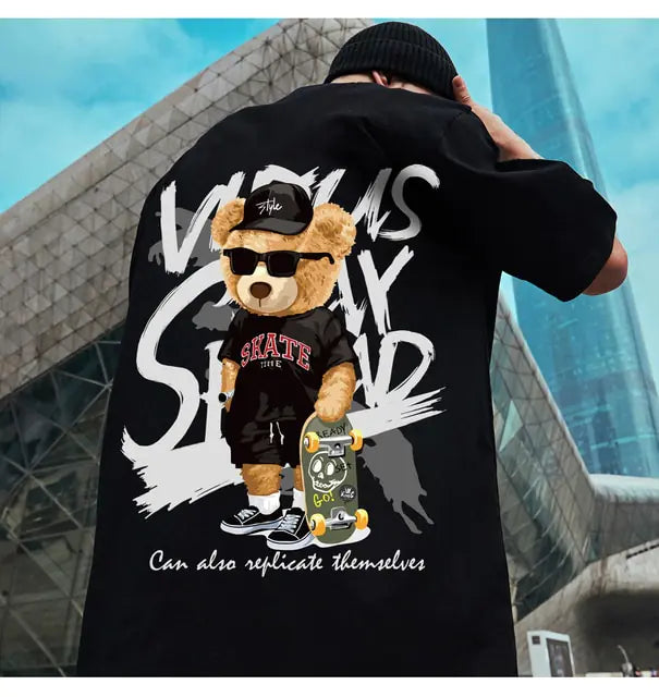 Summer Fashion Bear Print Men's Loose T-Shirt