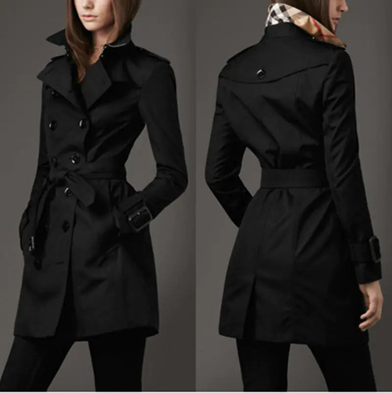 Double-Breasted Slim Long Trench Coat - British Trend