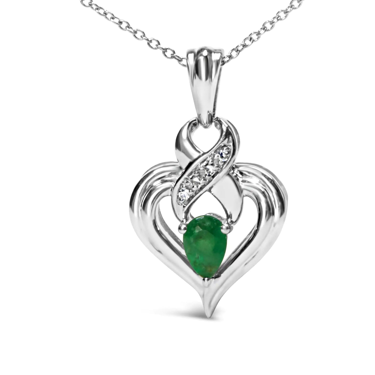 Sterling Silver Emerald Heart Pendant Necklace - 18 Inch