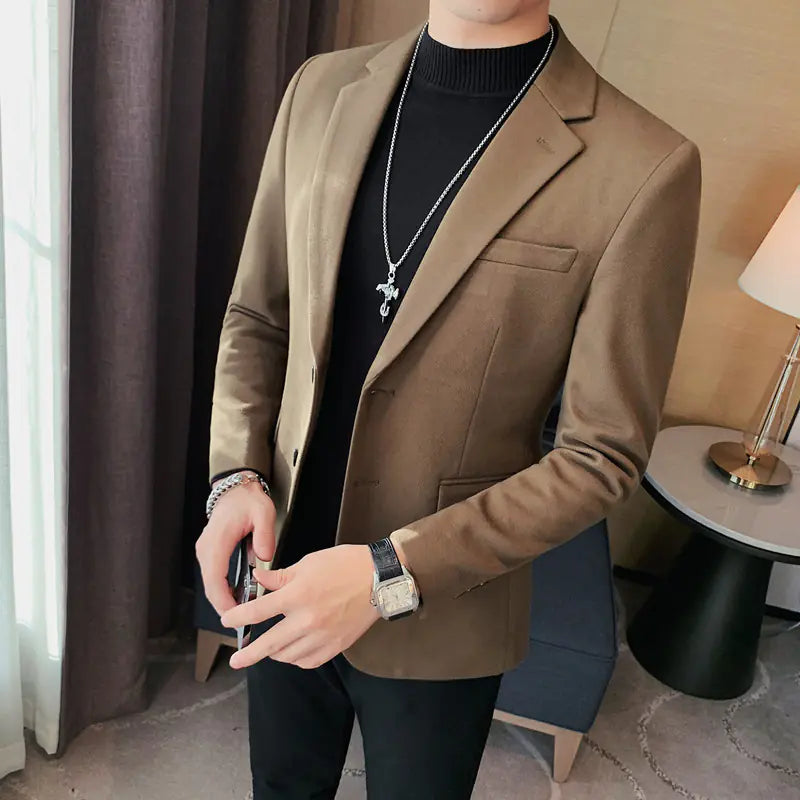Korean Slim Fit Casual Blazer for Men in Solid Color