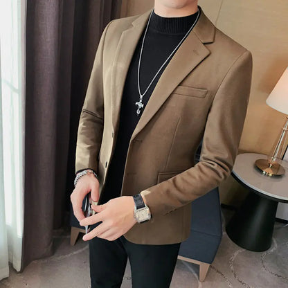 Korean Slim Fit Casual Blazer for Men in Solid Color