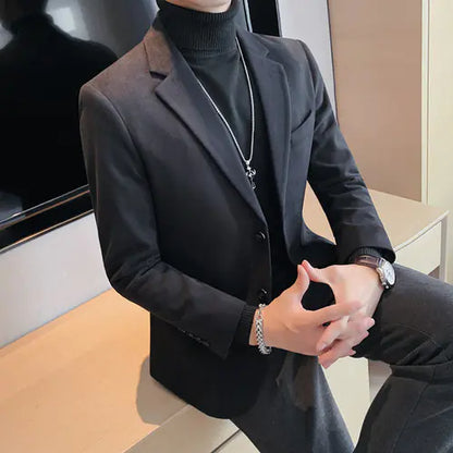 Korean Slim Fit Casual Blazer for Men in Solid Color