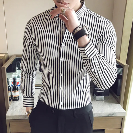 Slim Fit Men's Striped Long Sleeve Casual Shirt