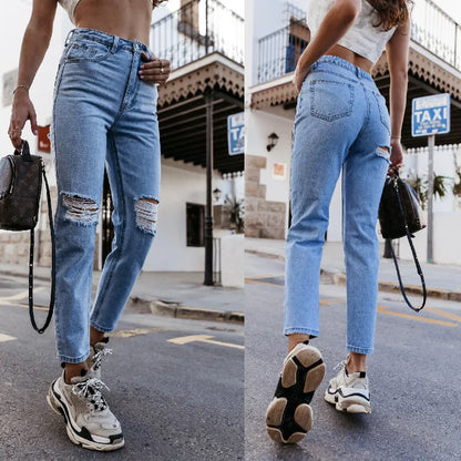 Ripped Straight-Leg Denim Pants
