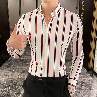 Slim Fit Men's Striped Long Sleeve Casual Shirt