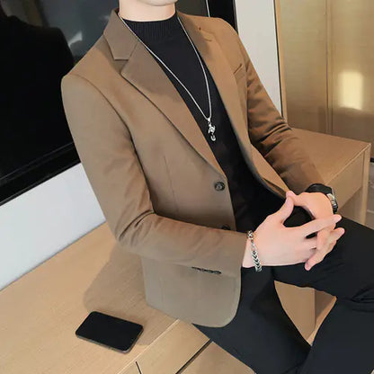 Korean Slim Fit Casual Blazer for Men in Solid Color