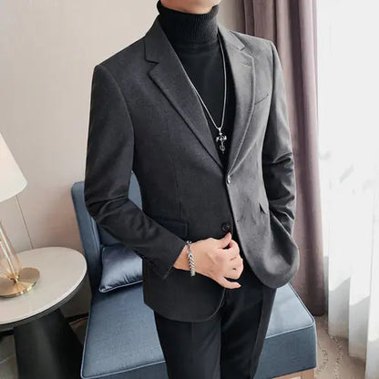 Korean Slim Fit Casual Blazer for Men in Solid Color