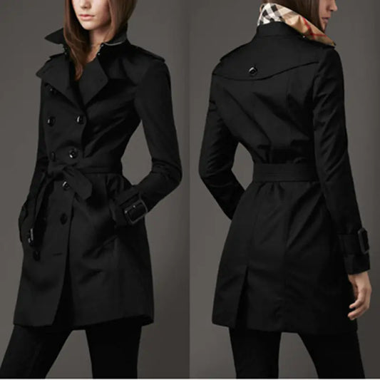 Double-Breasted Slim Long Trench Coat - British Trend