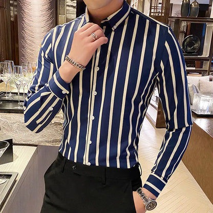 Slim Fit Men's Striped Long Sleeve Casual Shirt