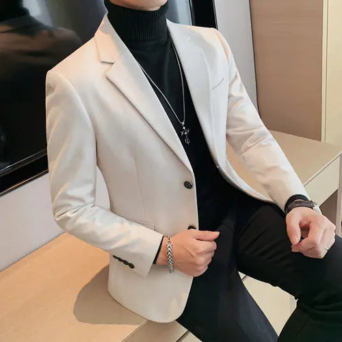 Korean Slim Fit Casual Blazer for Men in Solid Color