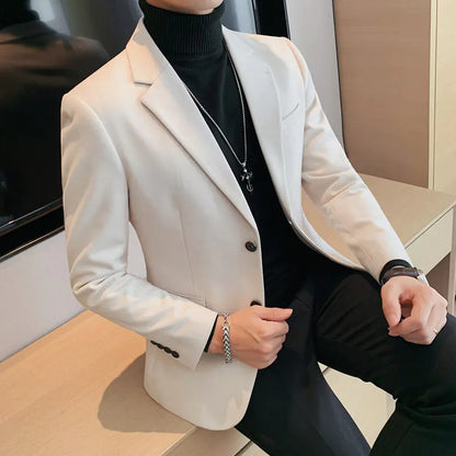 Korean Slim Fit Casual Blazer for Men in Solid Color
