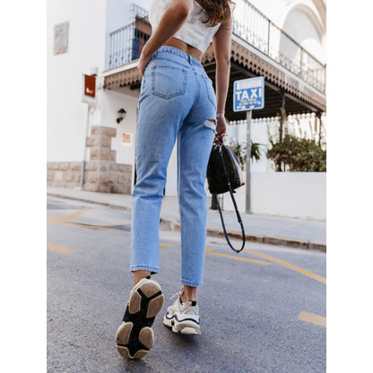 Ripped Straight-Leg Denim Pants
