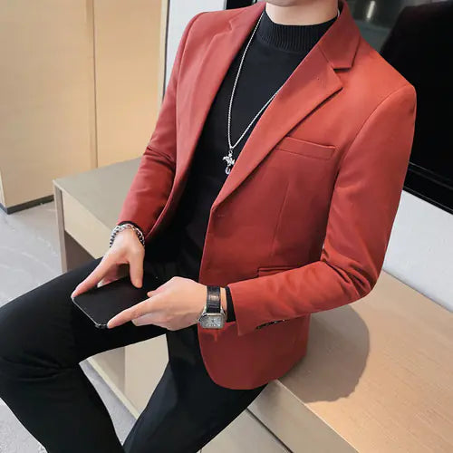 Korean Slim Fit Casual Blazer for Men in Solid Color