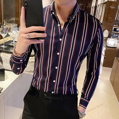 Slim Fit Men's Striped Long Sleeve Casual Shirt