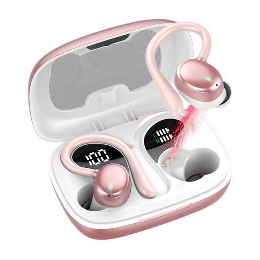 Tiksounds Wireless Earbuds Bluetooth 5.3 Headphones 72Hrs Deep Bass Over Ear Buds with Earhook Bluetoth Earbuds with 4 ENC Noise Canceling Mic LED Display IP7 Waterproof Headset for Workout