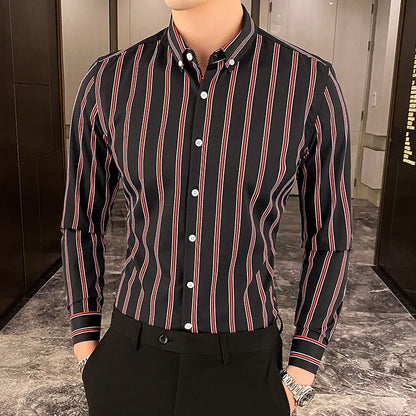 Slim Fit Men's Striped Long Sleeve Casual Shirt