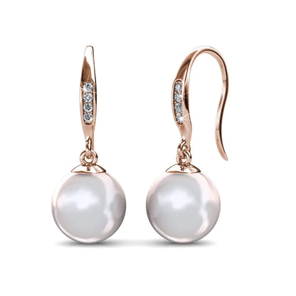 Chloe & Cate Rose Gold Pearl Drop Earrings with Crystals